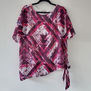 Dana Buchman Pink Abstract Double Layer Side Tie Blouse